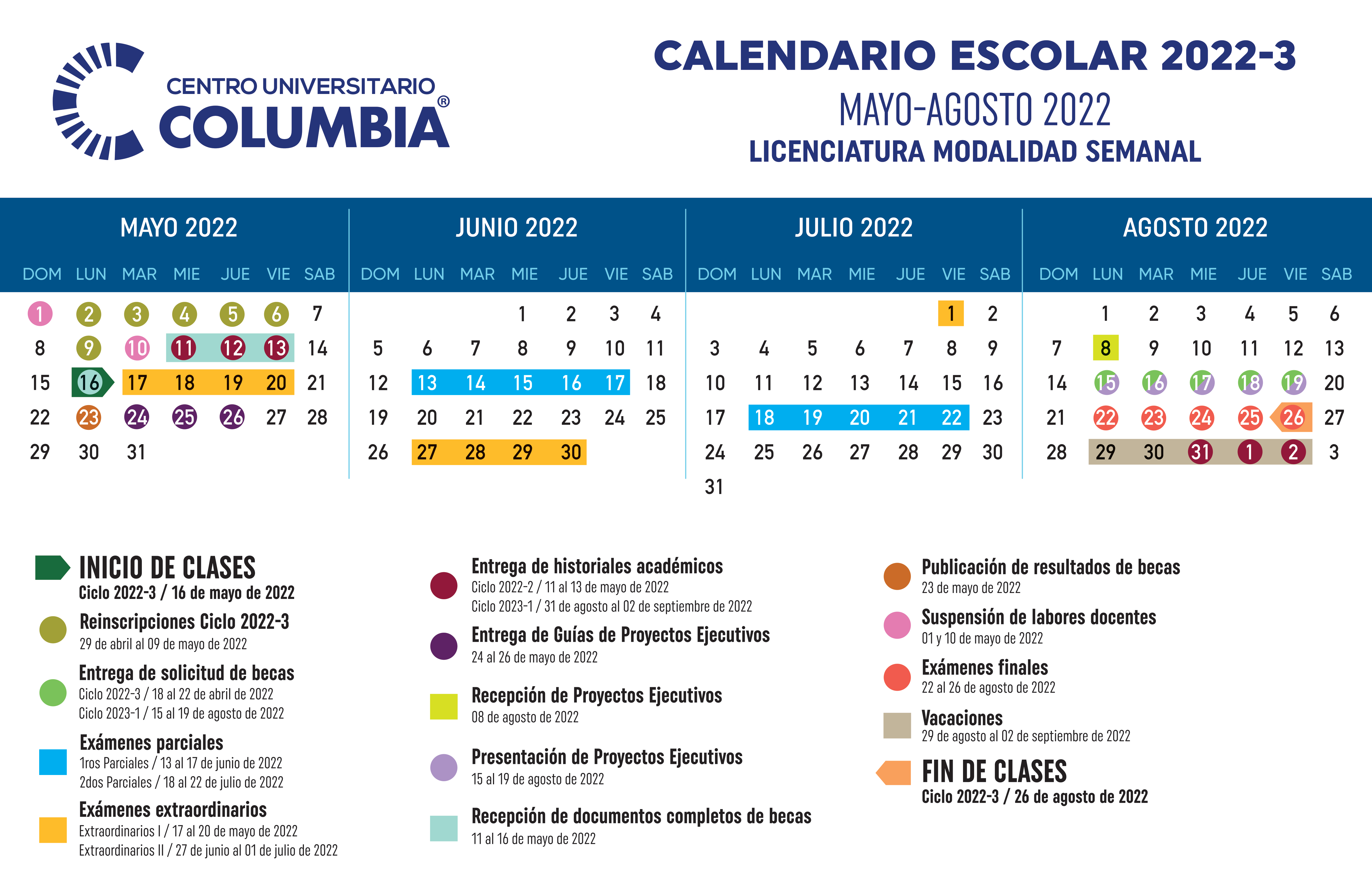 Calendario Escolar | Ciclo 2022-3