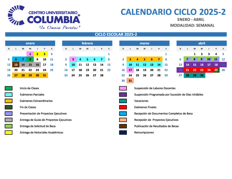 Calendario Escolar | Ciclo 2025-2